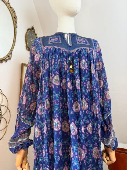 1970s Indian Silk & Cotton Dress