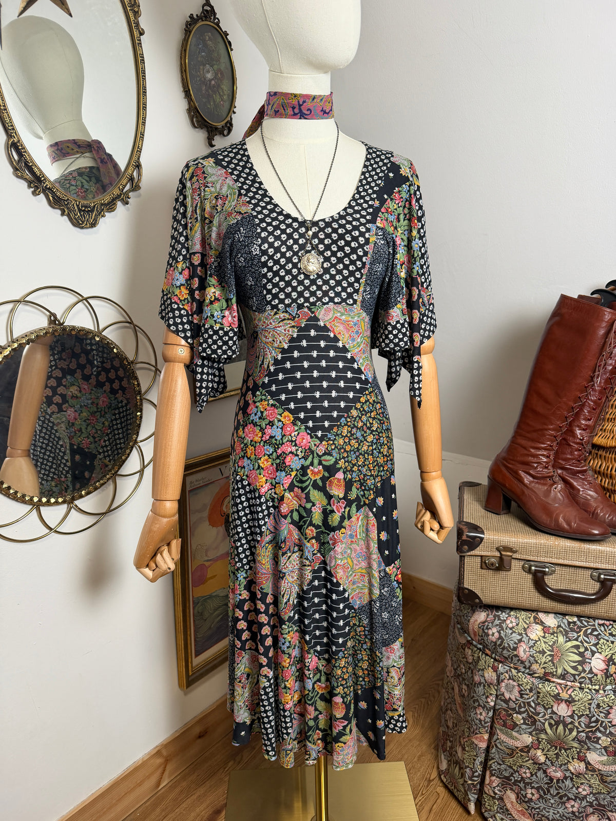 1970s Patchwork Handkerchief Dress