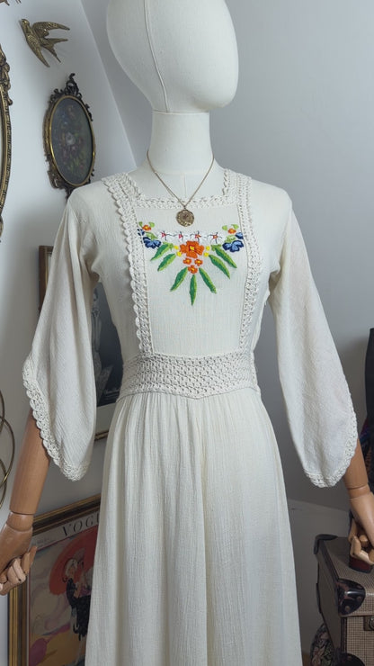 1970s Floral Cheesecloth Dress